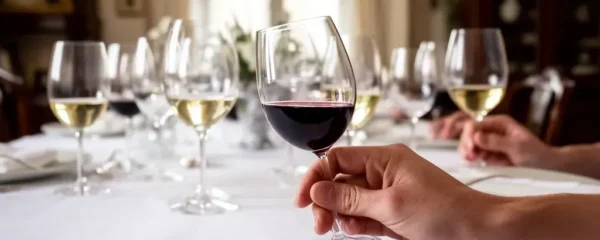 Verres à vin de formes différentes sur table élégante avec vin rouge et blanc servis