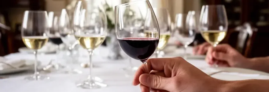Verres à vin de formes différentes sur table élégante avec vin rouge et blanc servis