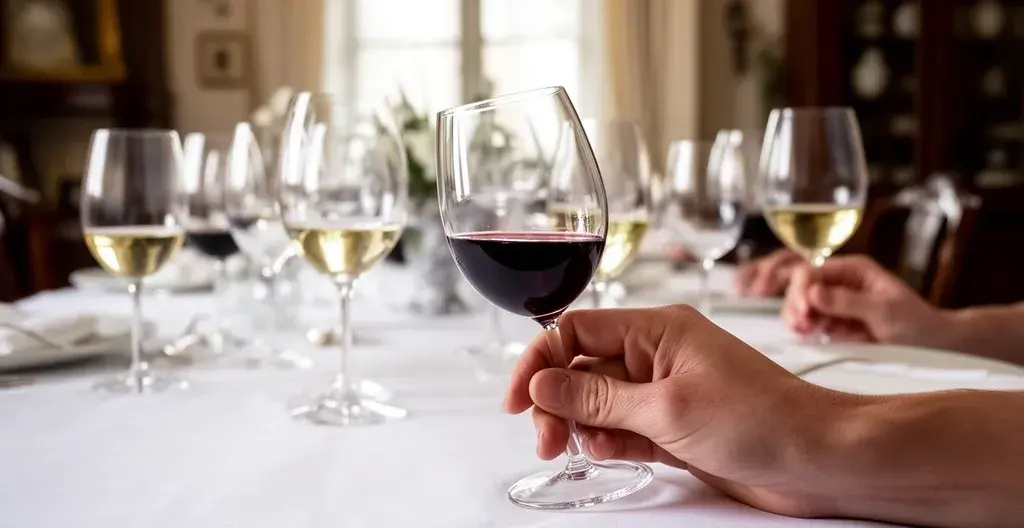 Verres à vin de formes différentes sur table élégante avec vin rouge et blanc servis